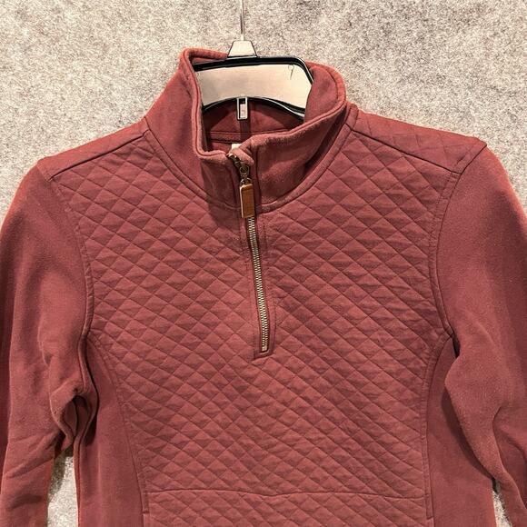 LL Bean Sweater Women’s Medium Petite Quilted Front 1/4 Zip‎ Mauve Red Collared - Picture 2 of 10